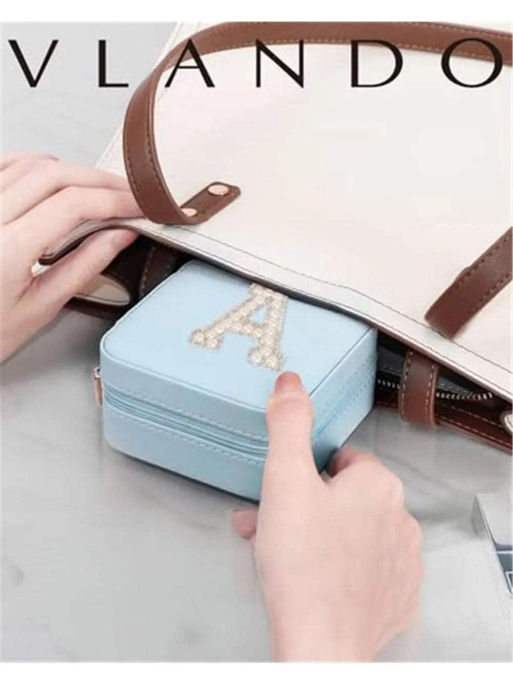 Blue Travel Jewelry Box Small Organizer Case Ring Earring Necklace Storage Case